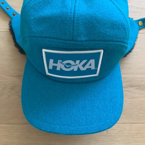 HOKA ONE ONE Wool Aviator Trapper Hat Blue Winter Ear Flap Ski Outdoor Cap - Picture 11 of 14
